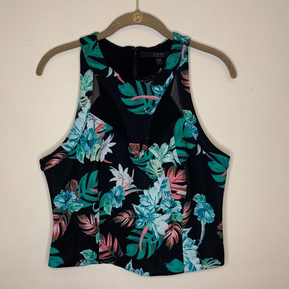 Guess Tropical Floral Print Cutout Tank Top